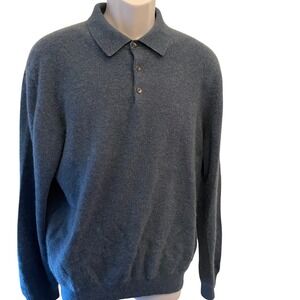 Joseph & Lyman Mens Blue 100% Cashmere Long Sleeve Polo Sweater Size Large